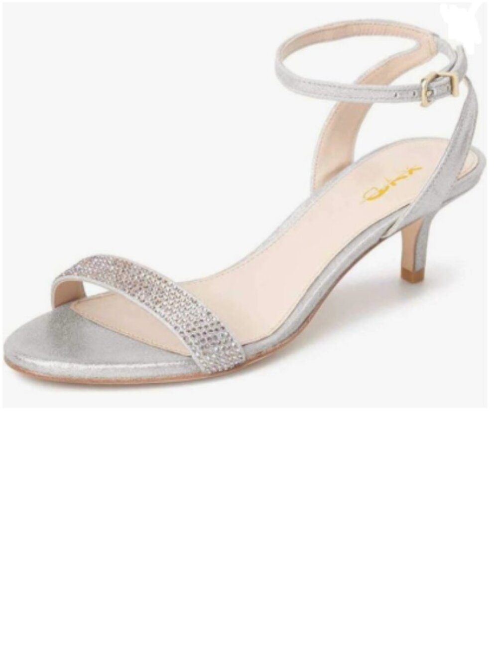 XYD Silver Open Toe Ankle Strap Sandals Wedding Kitten Heels Rhinestones Shoes